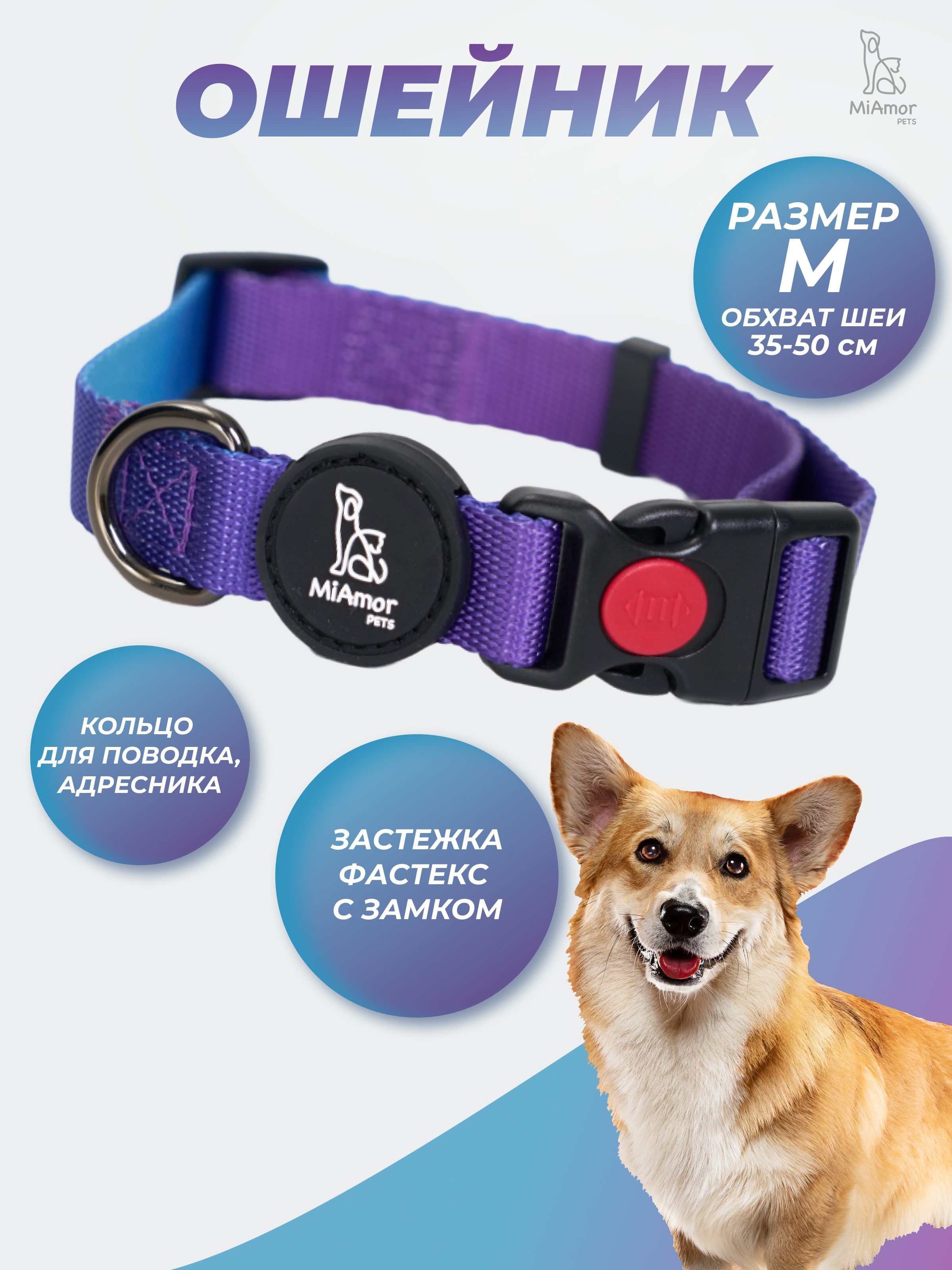 MiAmorPETS Ошейник для собак средних и крупных пород, нейлоновый, цвет  Градиент сине-фиолетовый/M размер - купить с доставкой по выгодным ценам в  интернет-магазине OZON (705292157)