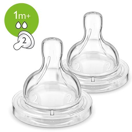 Соска для бутылочек силиконовая PHILIPS AVENT медленный поток, от 1 мес+2шт. SCF632/27