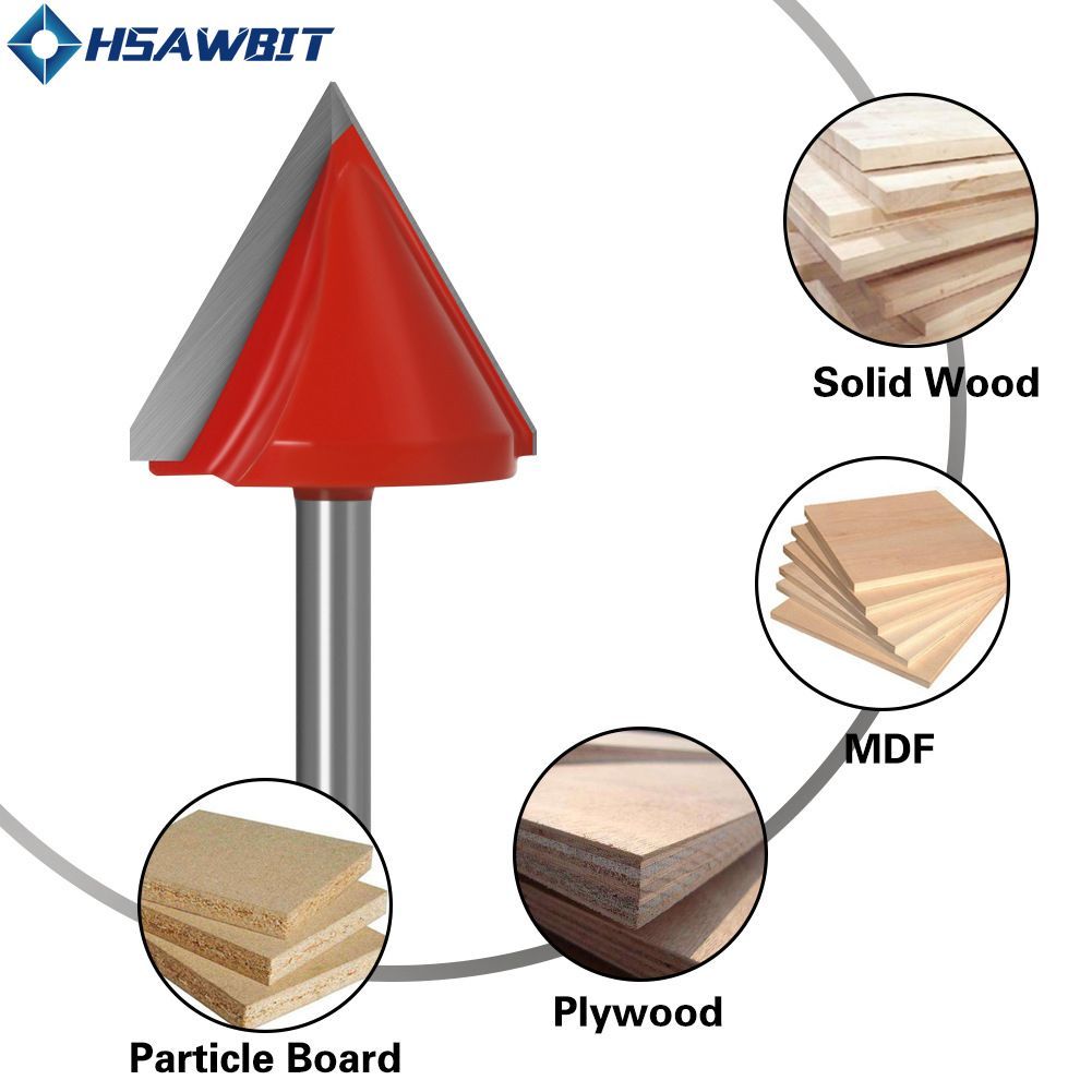 1шт.,V-образнаяфрезаподереву,60градусовcхвостовиком6mmHSAWBIT,6x22mm