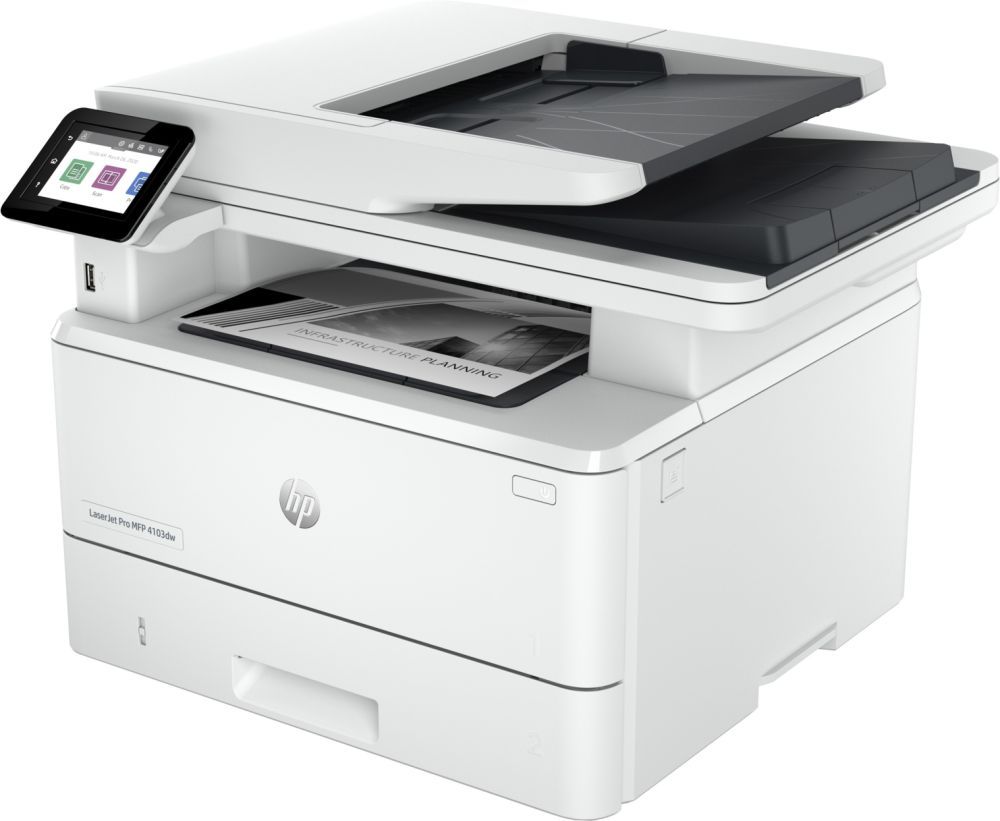 HP МФУ Лазерное LaserJet Pro 4103dw А4, Wi-Fi, Перезаправляемый картридж, USB кабель, белый