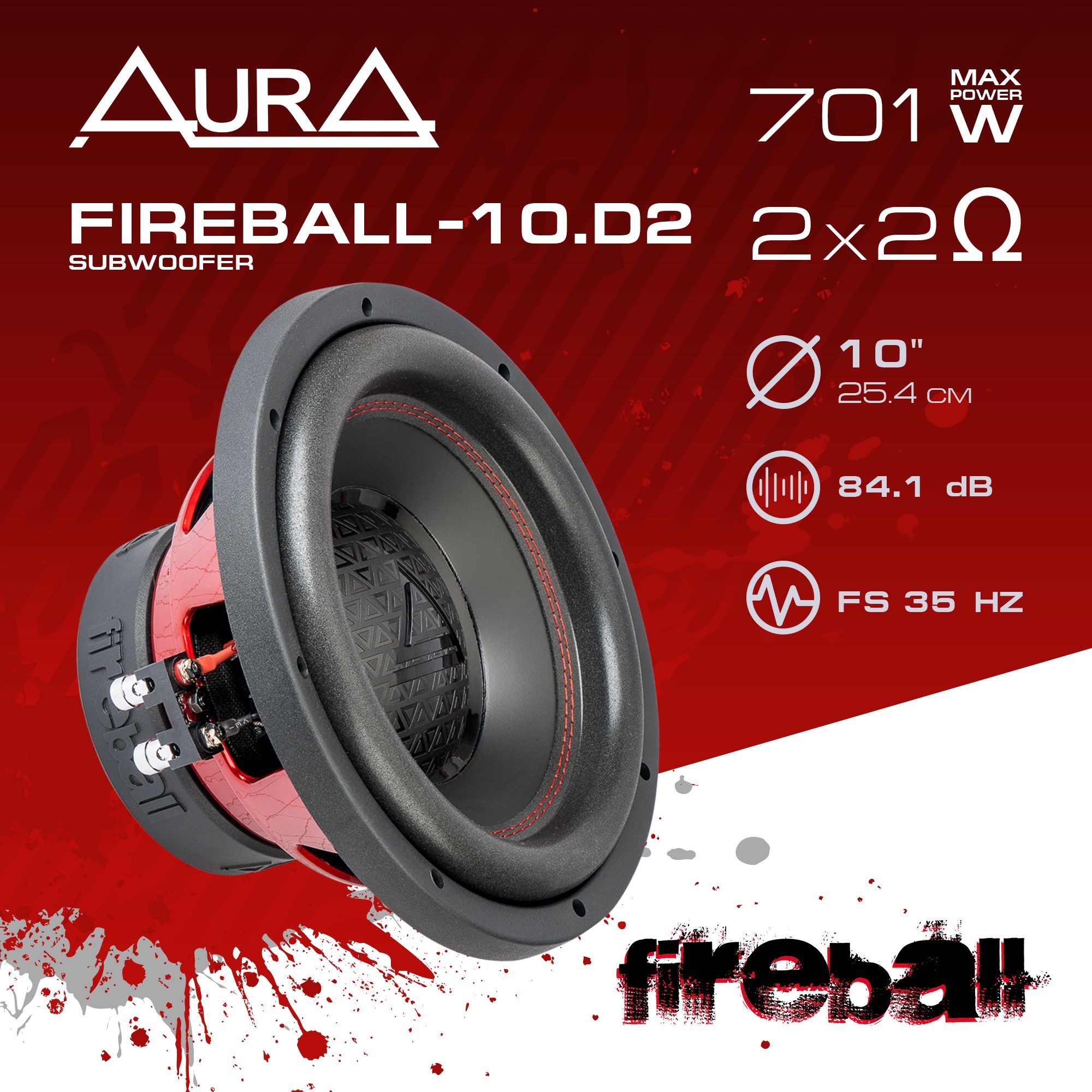 AuraСабвуфердляавтомобиляFIREBALL-10.D2,25см(10дюйм.)