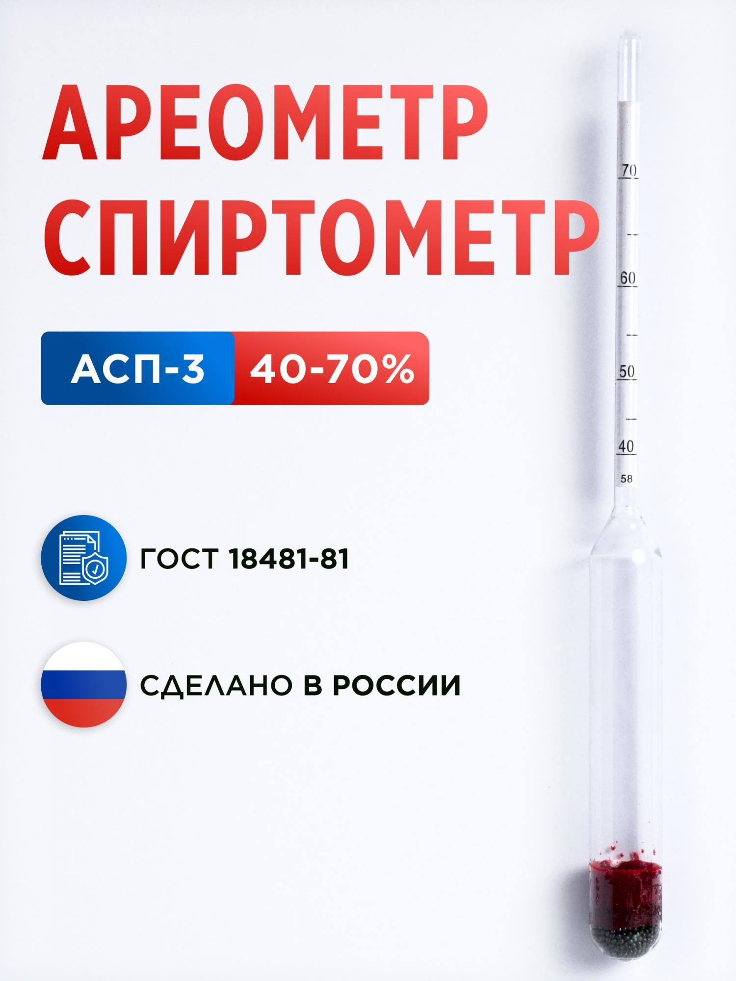 Спиртометр(ареометр)АСП-3,40-70%