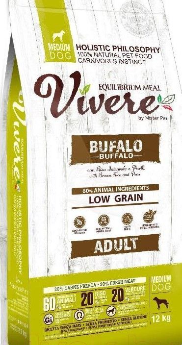 Корм сухой для собак средних пород VIVERE ADULT MEDIUM BUFFALO Буйвол 12кг