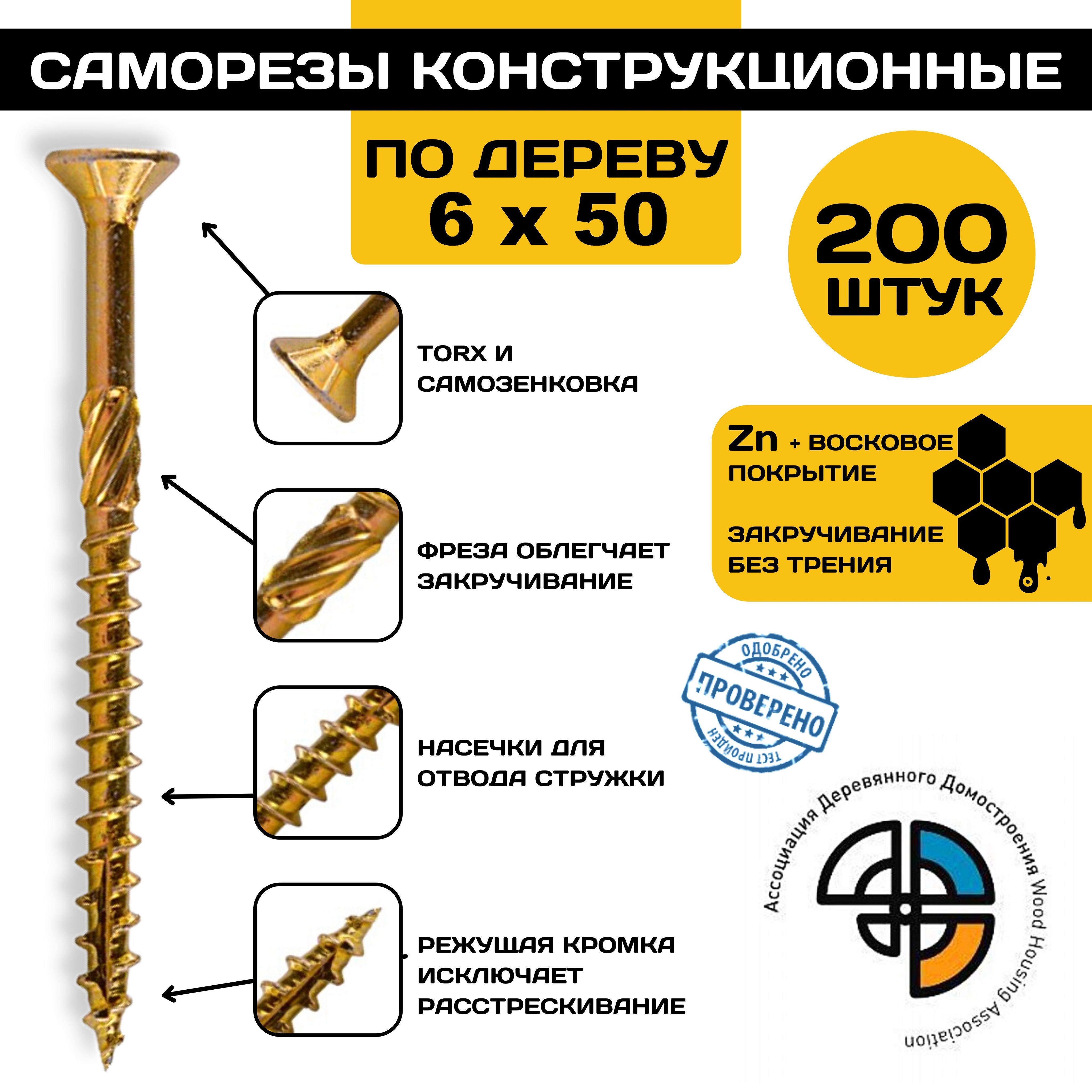 Саморезконструкционныйподереву6*50HIMTEXпотайной