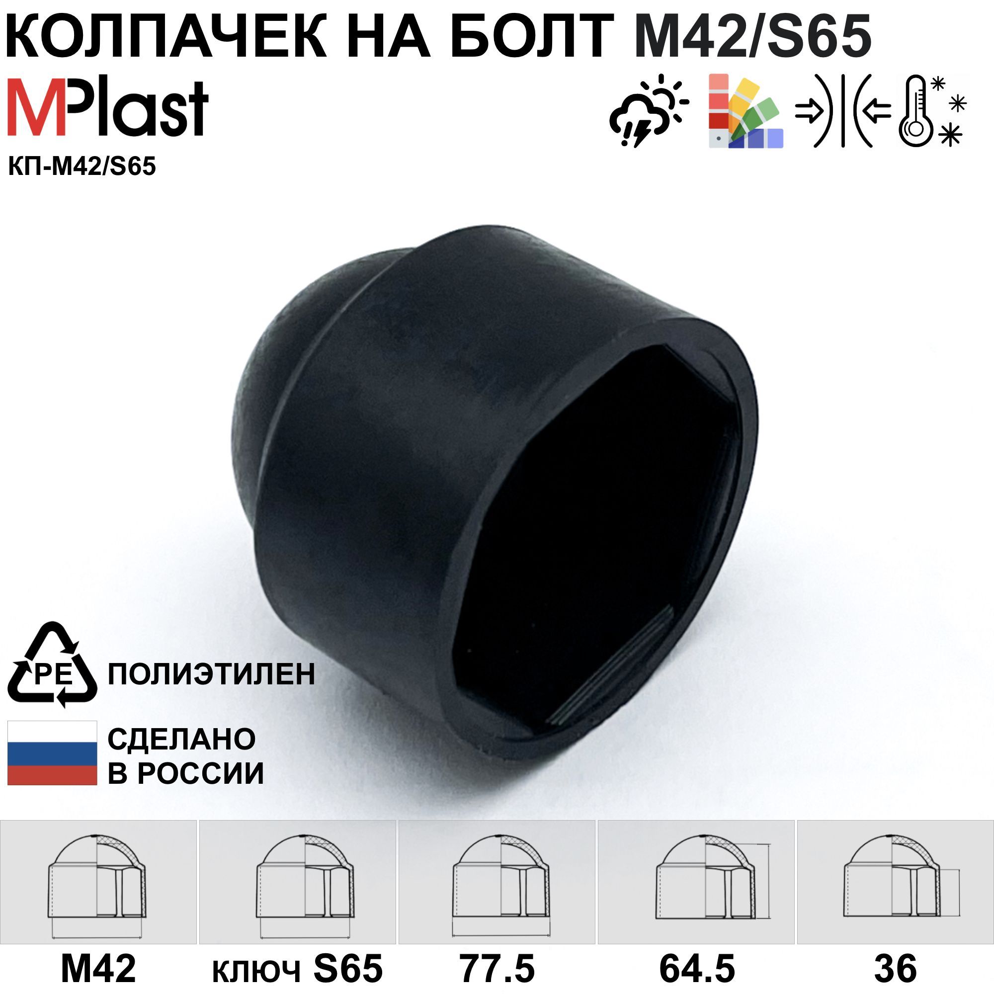 Колпачокнаболт/гайкуМ42/S65,пластиковый,черный,1шт.