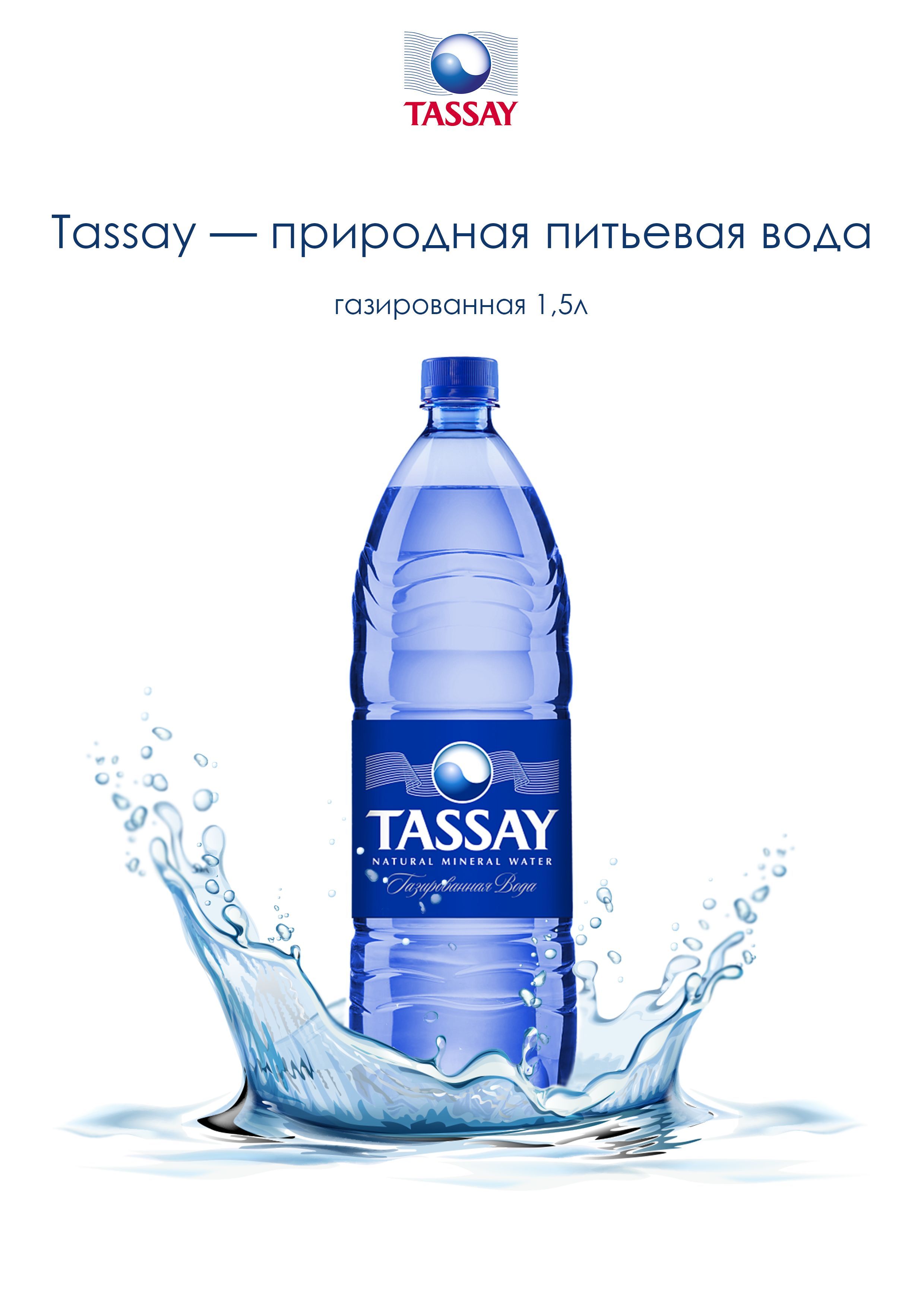 TASSAY природная питьевая вода, газированная, 1,5л (6 штук)