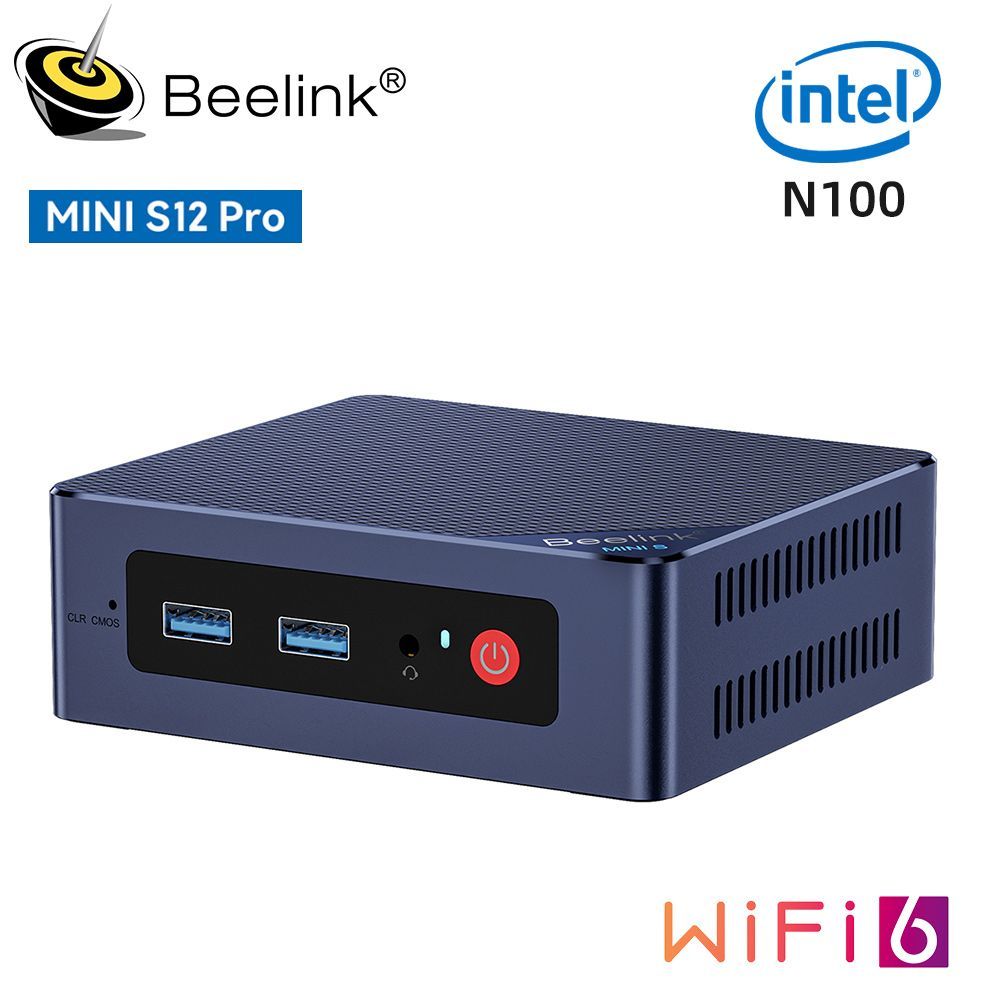 BeelinkМини-ПКMINIS12(IntelProcessorN100,RAM16ГБ,SSD500ГБ,IntelHDGraphics,Windows11Pro),темно-синий