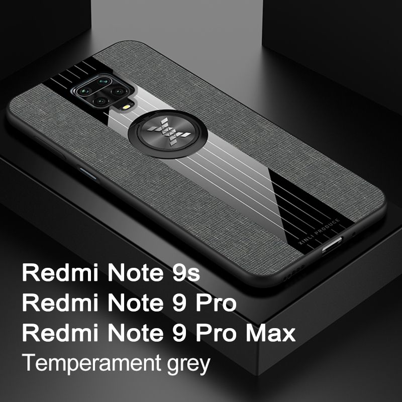 ЧехолдляRedmiNote9s/Note9Pro/Note9ProMax(РедмиНоте9s/9Про/9ПроМакс),Стентдляметаллическихколец,Ткань+пластиковаяоснова,Серый.