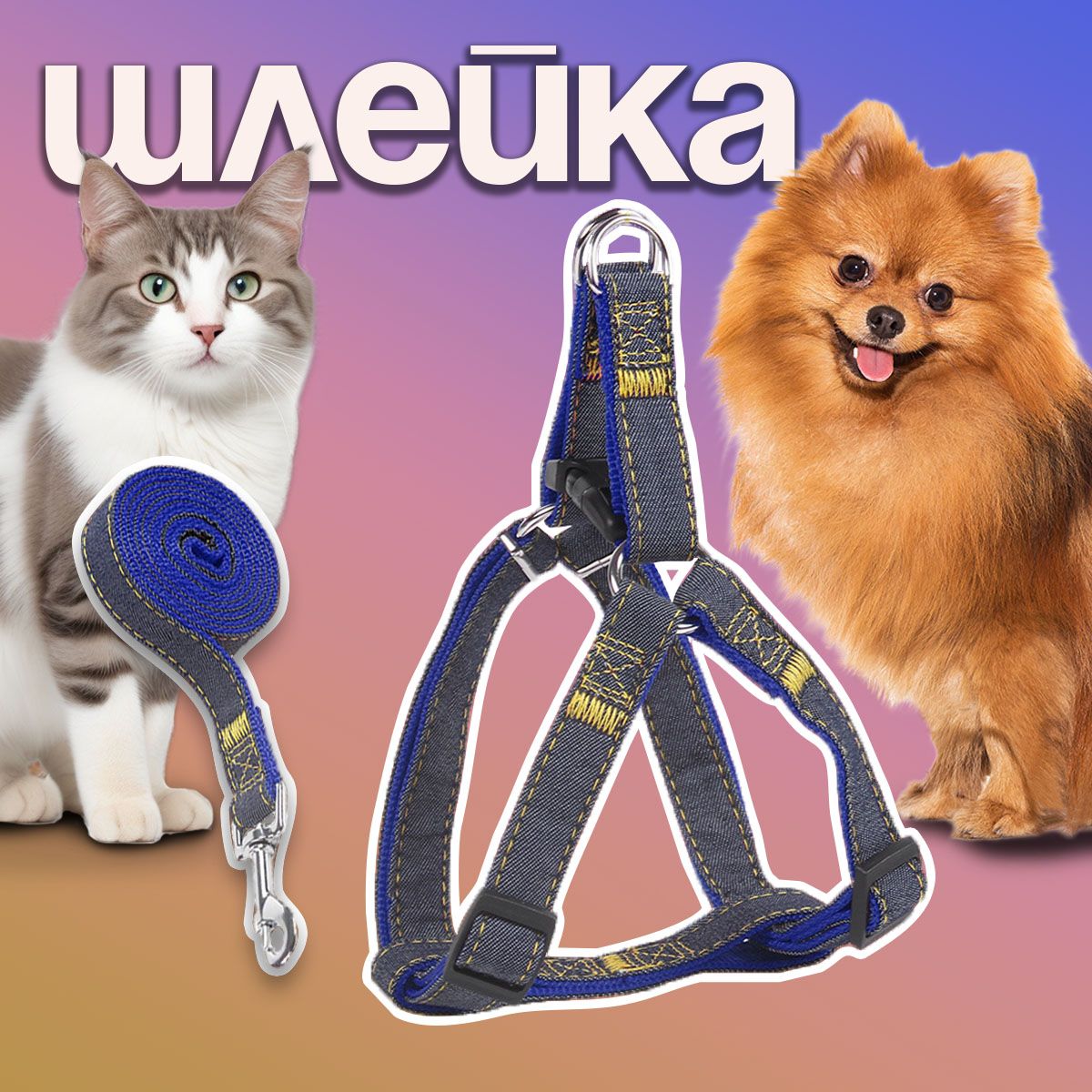 Шлейка для собак и кошек MiloPets, с поводком 120 см, синяя, охват груди XL  42-62 см - купить с доставкой по выгодным ценам в интернет-магазине OZON  (261184199)