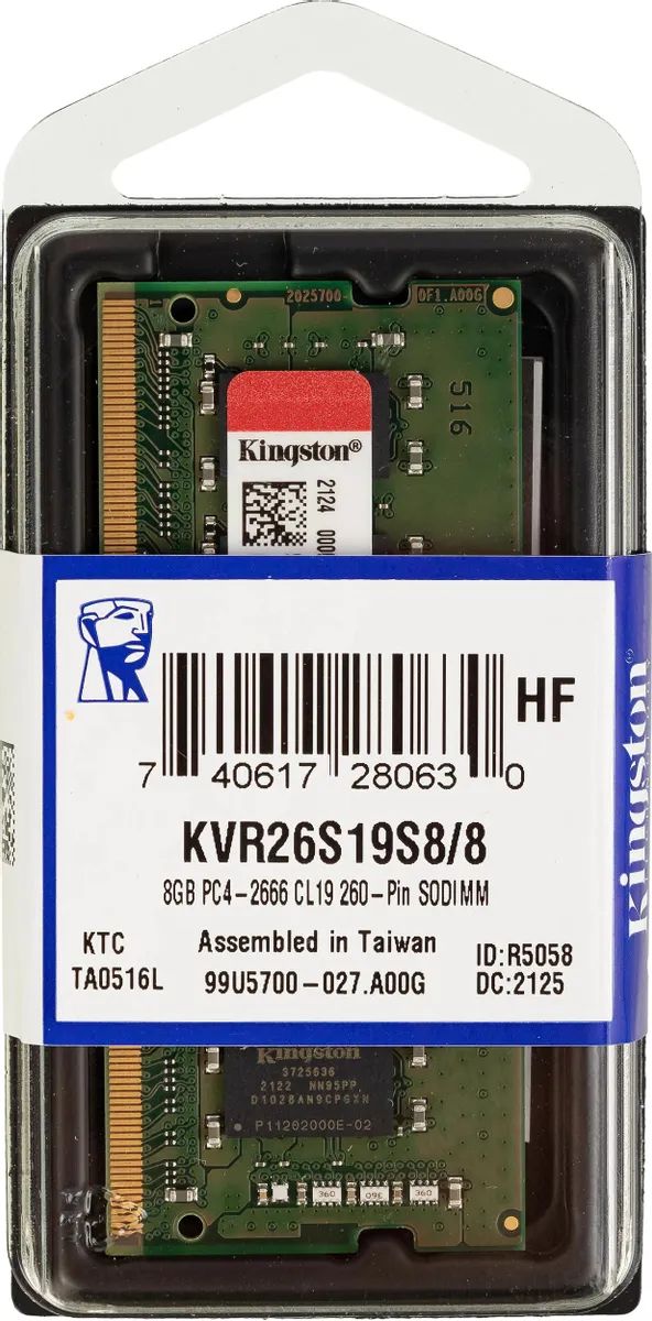 KingstonОперативнаяпамятьSO-DIMMDDR42666МГц8Гб1x8ГБ(KVR26S19S8/8)