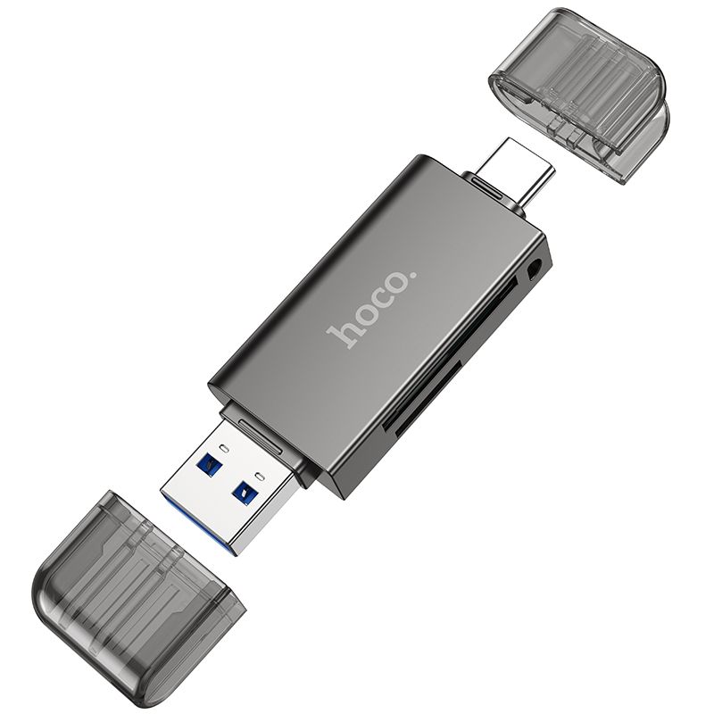 ПереходниккартридерHOCOHB39USB3.0,TYPE-C3.0,SD,MicroSD,5GB/s,серый