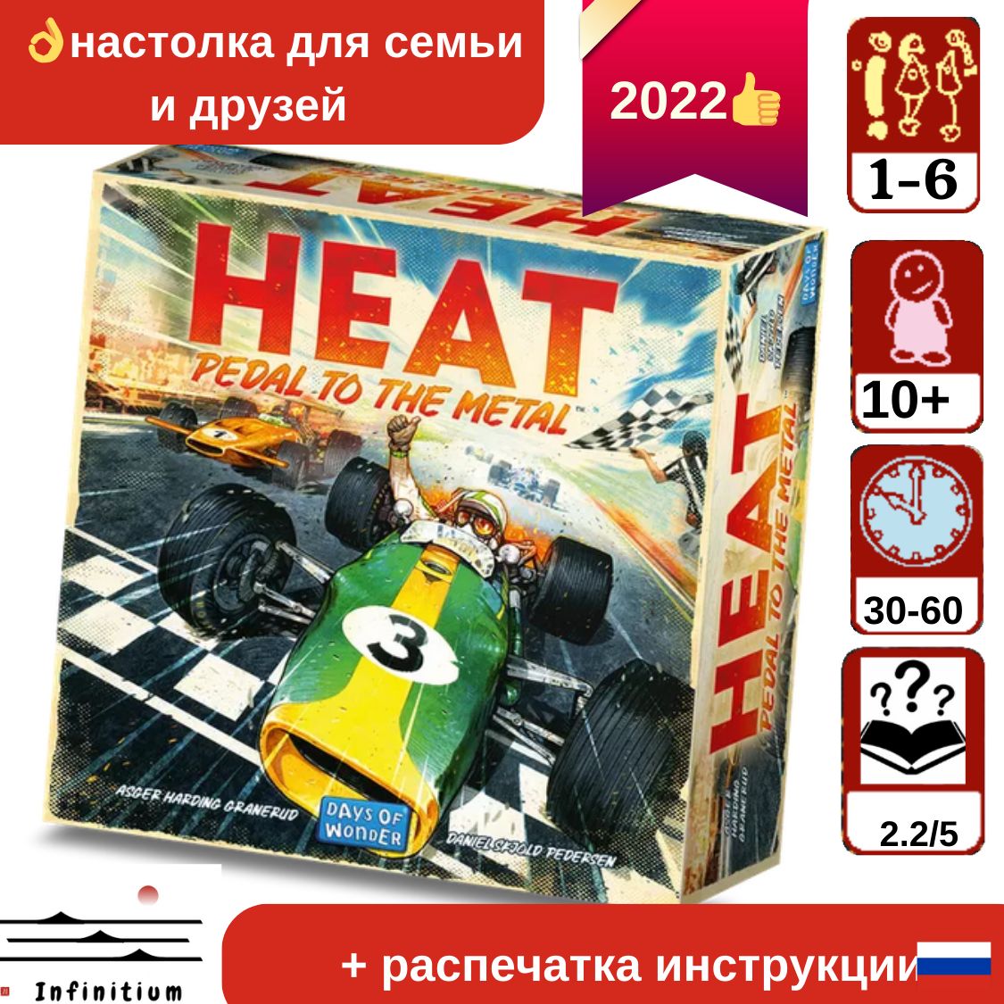 Настольная игра Heat: Pedal to the Metal (Гонка: Жара на трассе/Тапка в  пол) 2022 (8,1/10*) языконезависимая