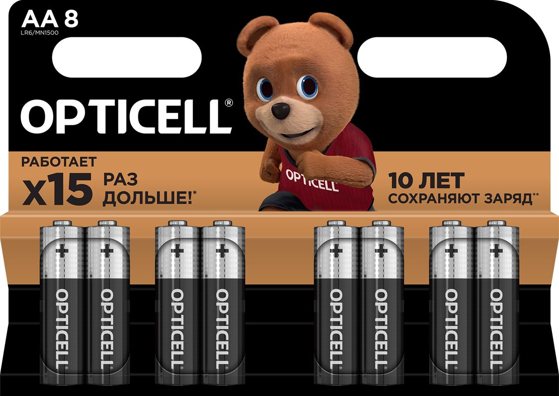 Opticell Батарейка AA, Щелочной тип, 1,5 В, 8 шт