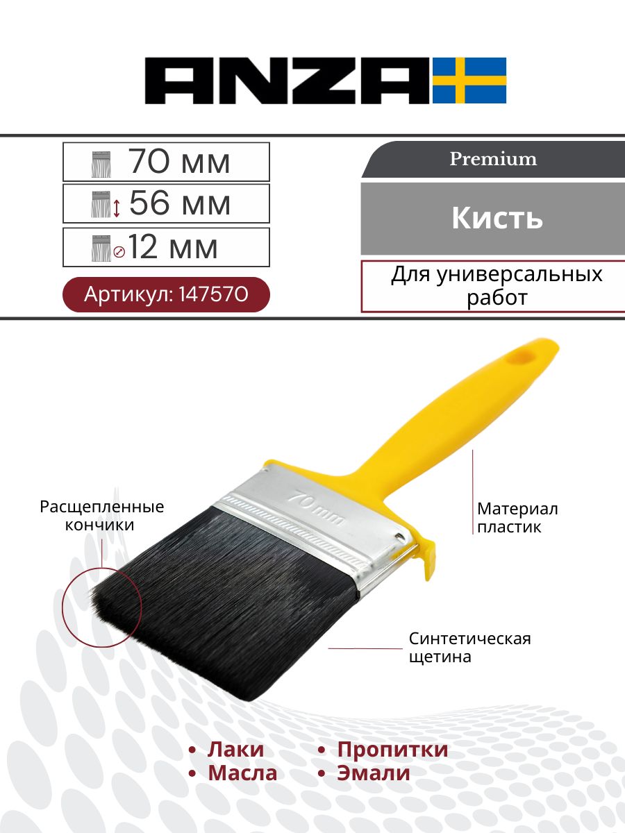 Кисть малярный плоская синтетика Anza BASIC 70 мм 147570