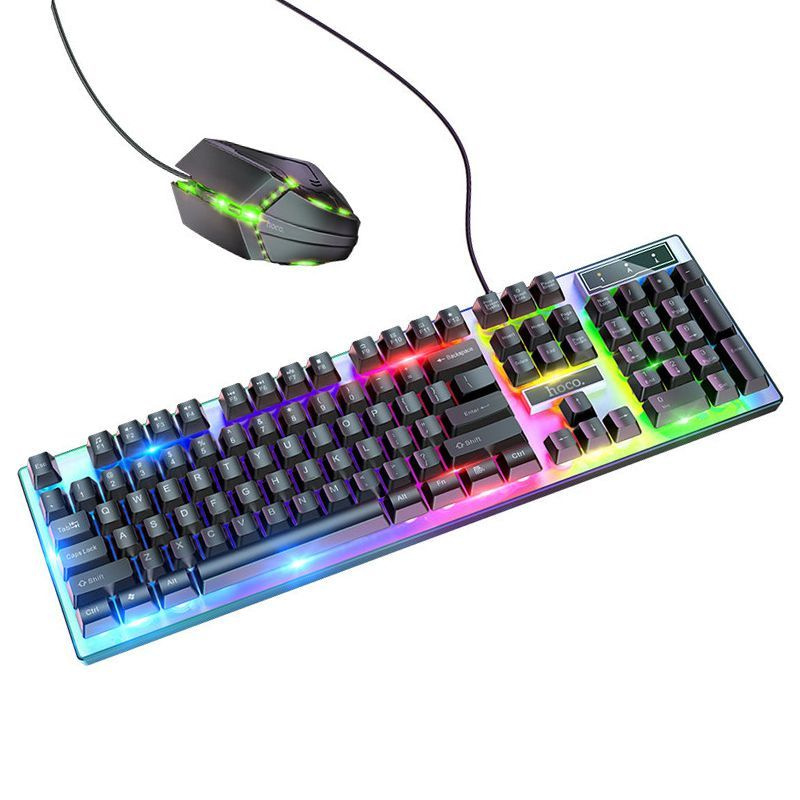 Игровая проводная клавиатура с мышкой Hoco GM18 Luminous gaming (русские буквы), с красочной подсветкой #1