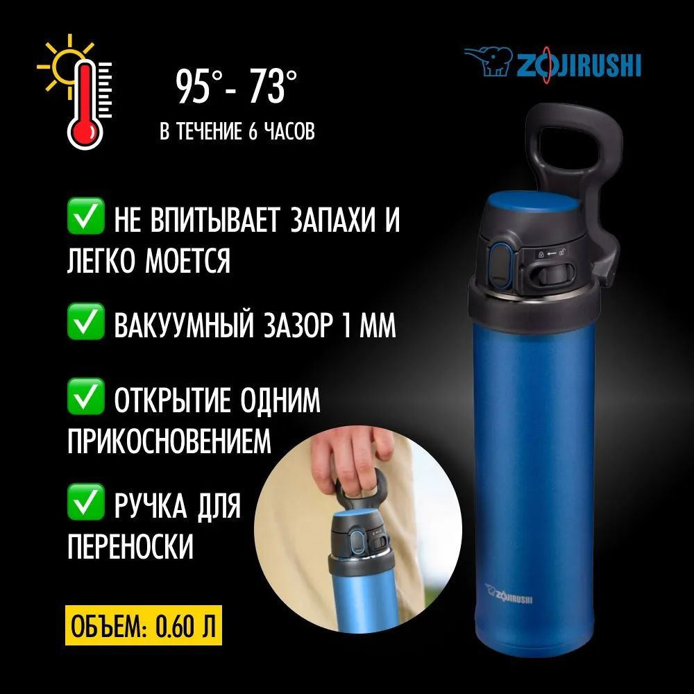 Термокружка для кофе, чая, воды Zojirushi SM-QA60-AK 0,60 л. Cobalt Blue (удобно в автомобиле)  #1