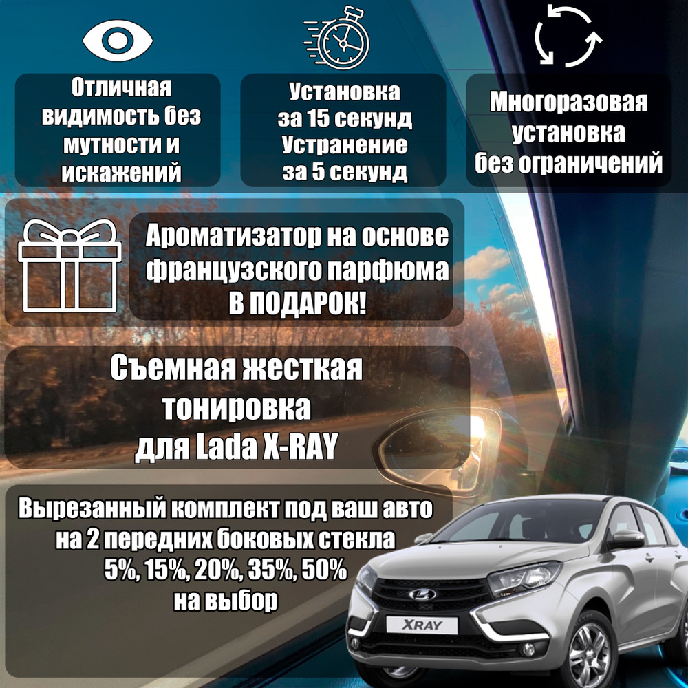 PREMIUM/Съемная жесткая тонировка для Lada X-RAY/X-RAY Cross 15%/Съемная  тонировка Лада Х-рей/Х-рей Кросс 15%