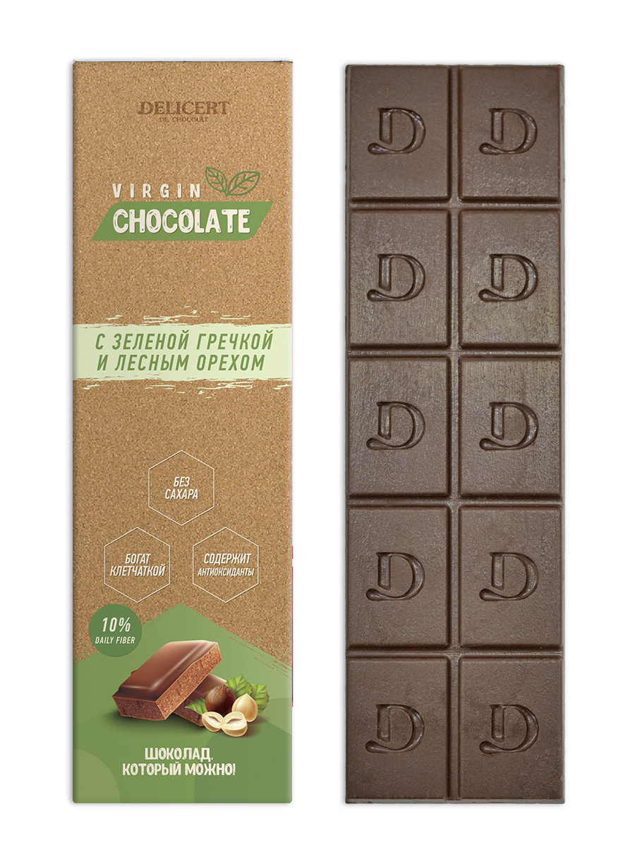 Шоколад с зеленой гречкой и лесным орехом Delicert, без сахара/зож/пп/65 гр  #1