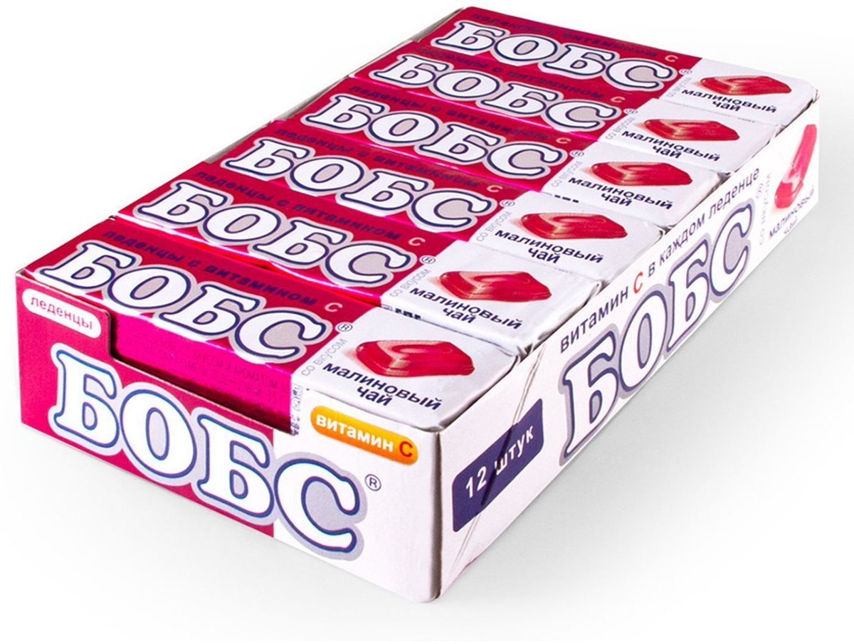 Леденец Бобс "Сладкая сказка", малиновый чай с витамином C, 12 шт ...