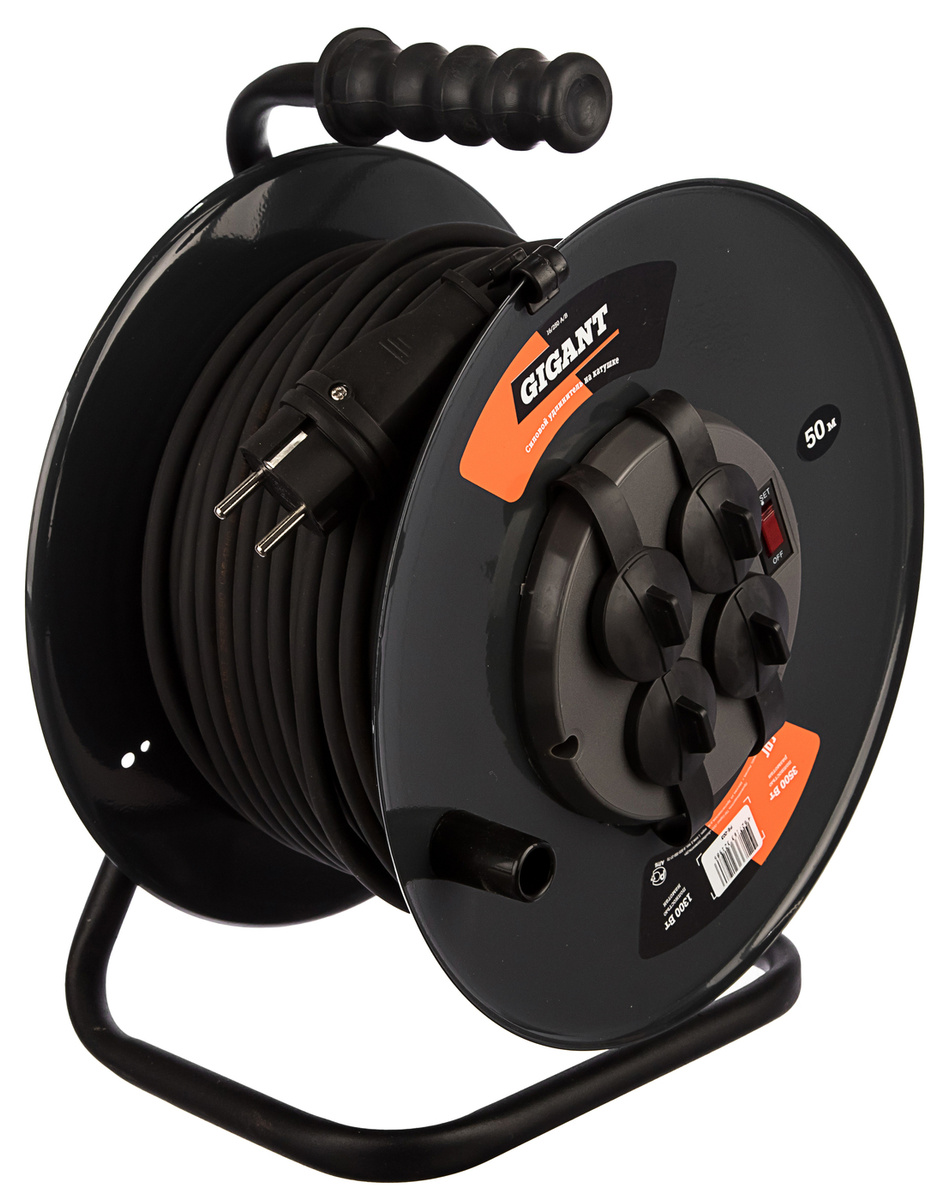 Силовой удлинитель на катушке Gigant 4 гнезда, с заземлением, КГ 3х1,5 ...