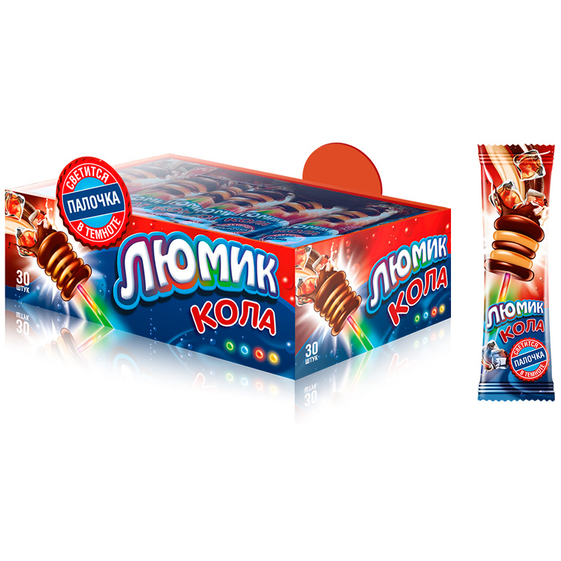 Люмик со вкусом Колы леденец на светящейся палочке 30 шт по 10 гр ...