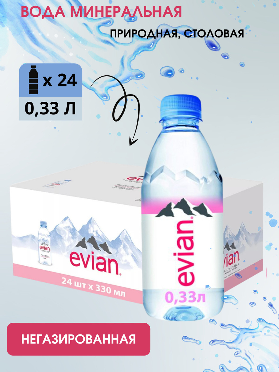 Evian вода минеральная природная столовая негазированная, 24 шт по 0,33 ...