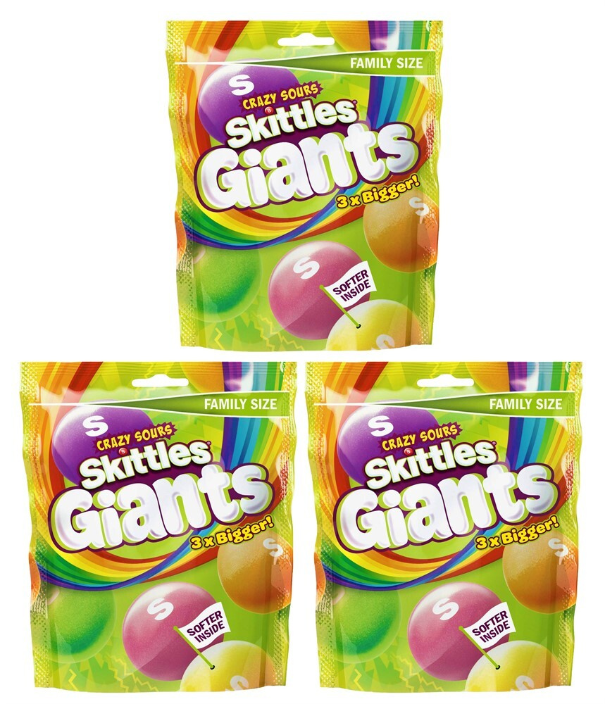 Драже Skittles Giants Crazy Sours кислые гигантские конфеты (3 шт. по ...