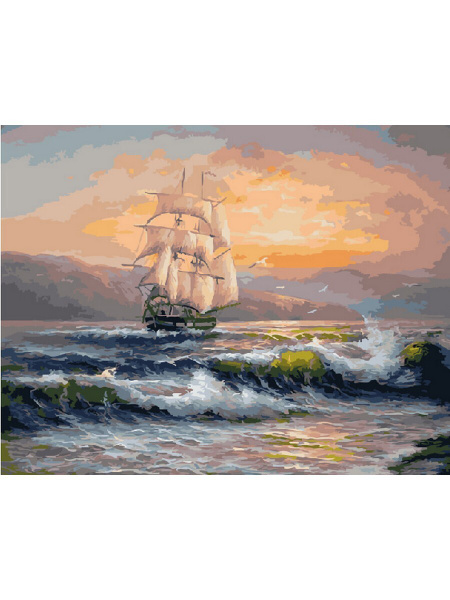 Картина по номерам Корабль на волнах. Море. Пейзаж. Парусник 40х50 см ...