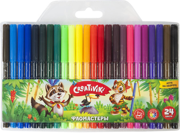 Фломастеры смываемые Creativiki, на водной основе, круглый корпус, 24 ...