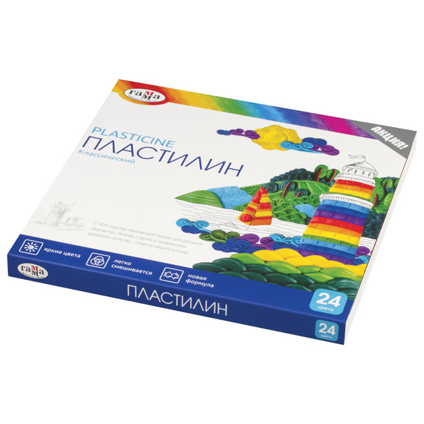 Пластилин классический ГАММА "Классический", 24 цвета, 480 г, со стеком ...