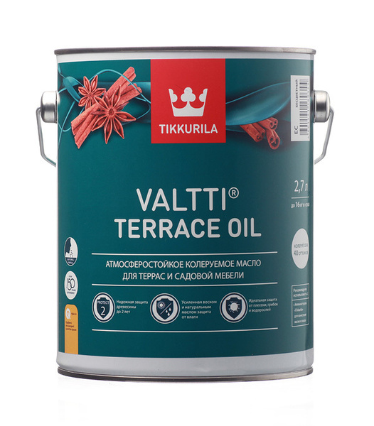 Масло tikkurila valtti terrace oil для террас и садовой мебели бесцветный 9л