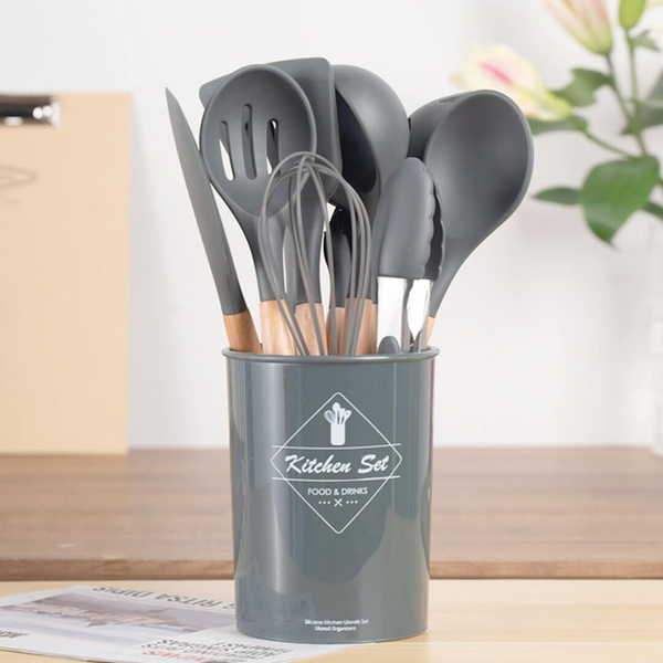  силиконовых лопаток Kitchen Set, графитовый серый, 11 приборов .