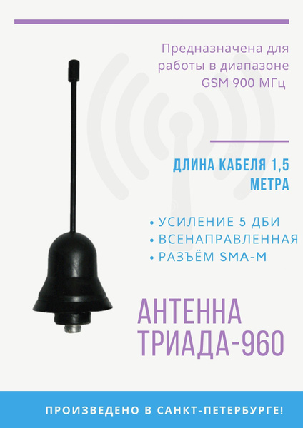 Антенна врезная "Триада-ВА 960 SOTA" всенаправленная GSM 900 МГц (5 дБи ...