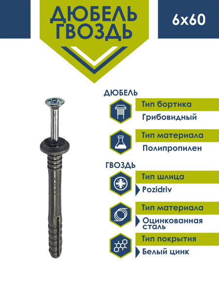Дюбель-гвоздь Daxmer грибовидный борт 6х60 (150шт) купить на OZON по ...