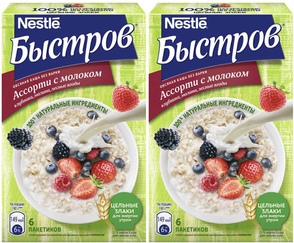 Каша Nestle Быстров овсяная ассорти клубника-малина-лесные ягоды с ...