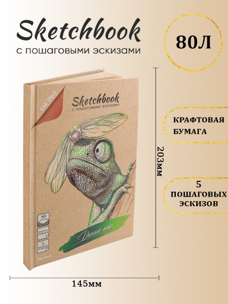 Скетчбук для рисования с пошаговыми эскизами "Дикий мир", блокнот для ...