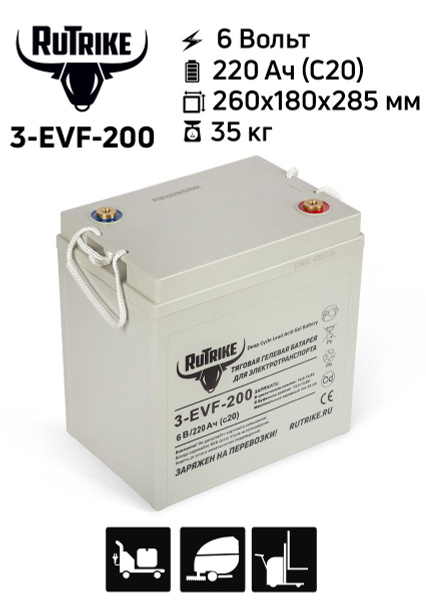 Тяговый AGM аккумулятор RuTrike 3-EVF-200 (6V220A/H C3) - купить с ...