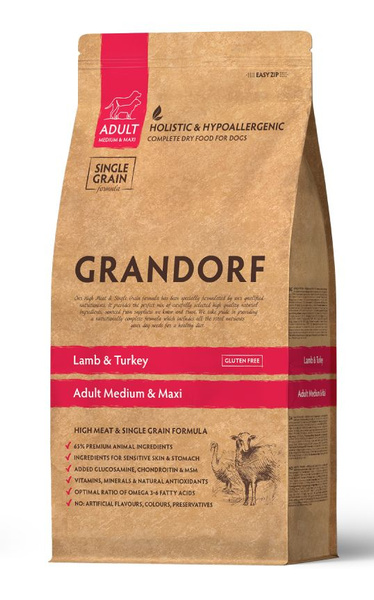 GRANDORF Lamb & Turkey Medium & Maxi 3 кг сухой корм для взрослых собак ...
