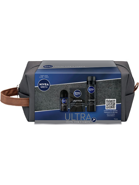 Подарочный набор NIVEA MEN ULTRA в косметичке (Пена, 200 мл. + Лосьон ...