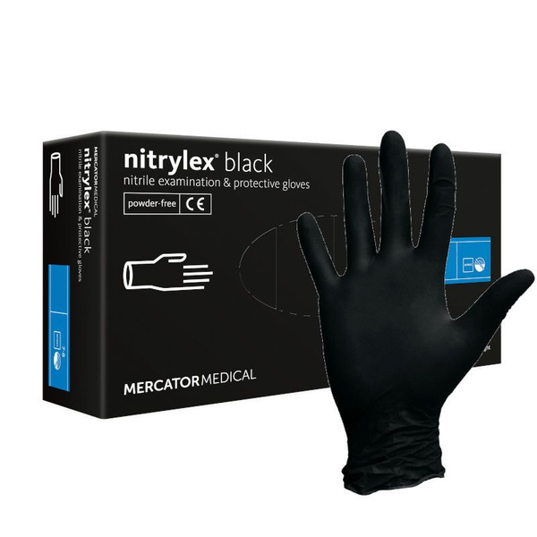 Перчатки нитриловые смотровые Nitrylex PF черные (50 пар, S) - купить с ...