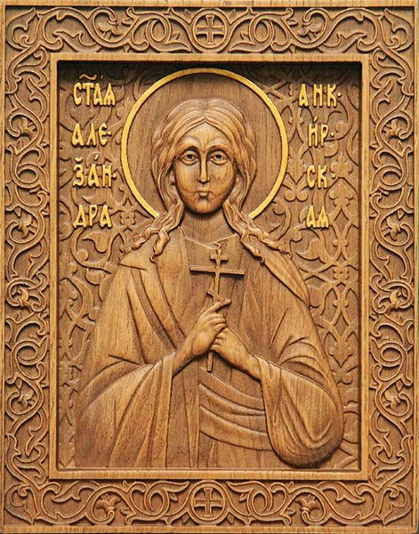 Икона Александра Анкирская, Мученица, резная из дуба, 16,5х21 см ...
