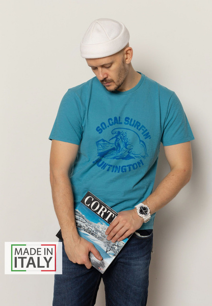 Футболка Bowery NYC, размер 48, цвет голубой, 100% Premium Cotton ...