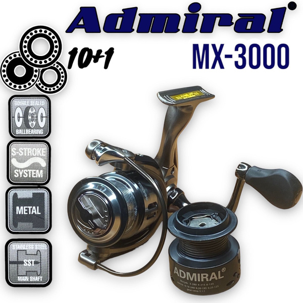 Катушка Admiral MX, С байтраннером, 3000, Передний + Задний фрикцион ...