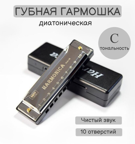 Губная гармошка, диатоническая гармонь, тональность С, серебристая ...