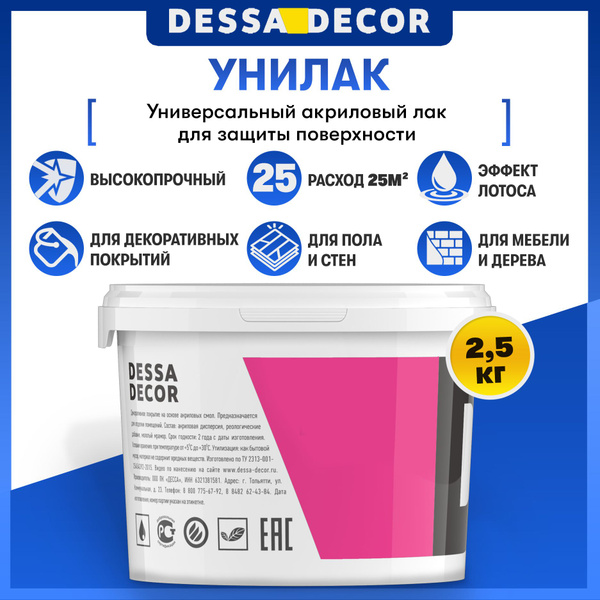 Акриловый лак DESSA DECOR 2,5 кг, универсальный, для жидких обоев, стен ...