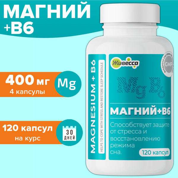 МАГНИЙ С ВИТАМИНОМ B6 от стресса, для спокойного сна. Суточная доза (4 ...