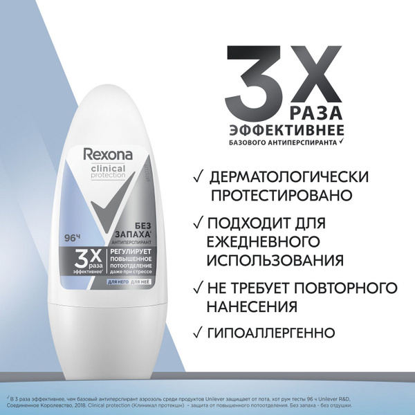 Антиперспирант шариковый Rexona CLINICAL PROTECTION, гипоаллергенный ...