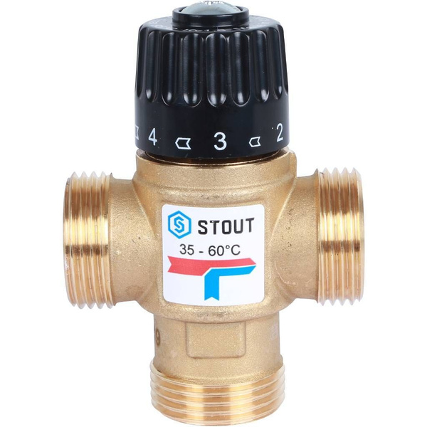 Трехходовой термостатический смесительный клапан Stout 1 НР 35-60С KVs ...