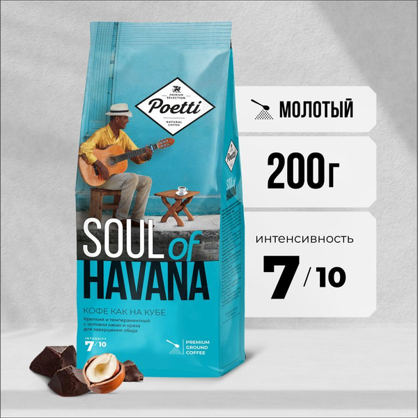 Кофе натуральный жареный молотый Poetti Soul of Havana, 200 г - купить ...