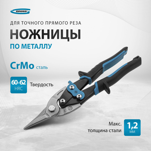 Ножницы по металлу прямые GROSS, Piranha, 250 мм, сталь CrMo твердостью ...